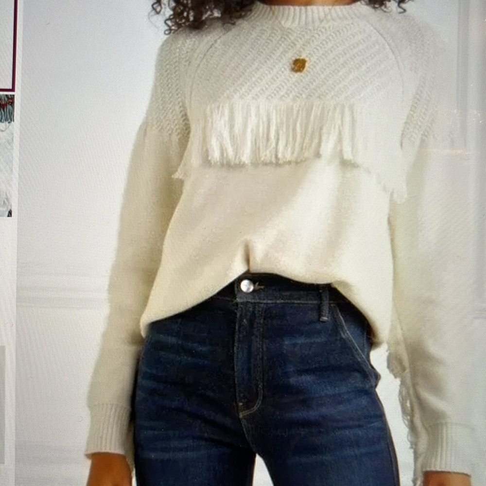 Frame off white fringed long sleeve sweater. - Picture 10 of 10
